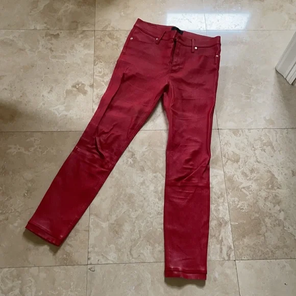 R+A red leather high waist pants 29